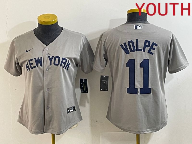 Youth New York Yankees 11 Volpe Grey Nike Game 2024 MLB Jersey style 7